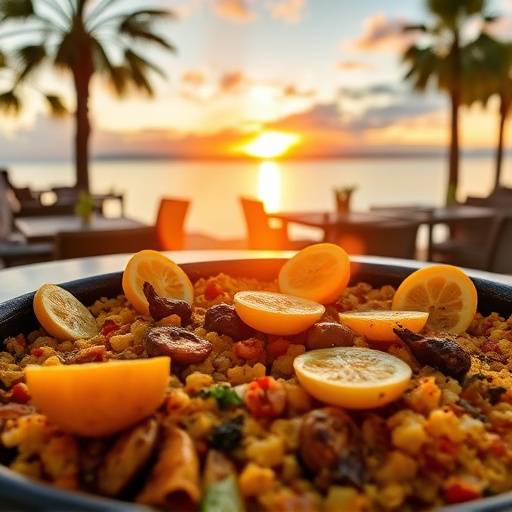 Imagen representativa de un plato de paella valenciana, plato ic&oacute;nico de la cocina espa&ntilde;ola.