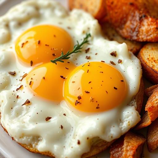 Un plato de huevos rotos con patatas fritas y jam&oacute;n.