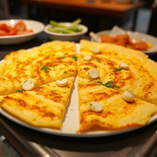 Una tortilla de patatas cortada en porciones sobre una barra de un bar de tapas